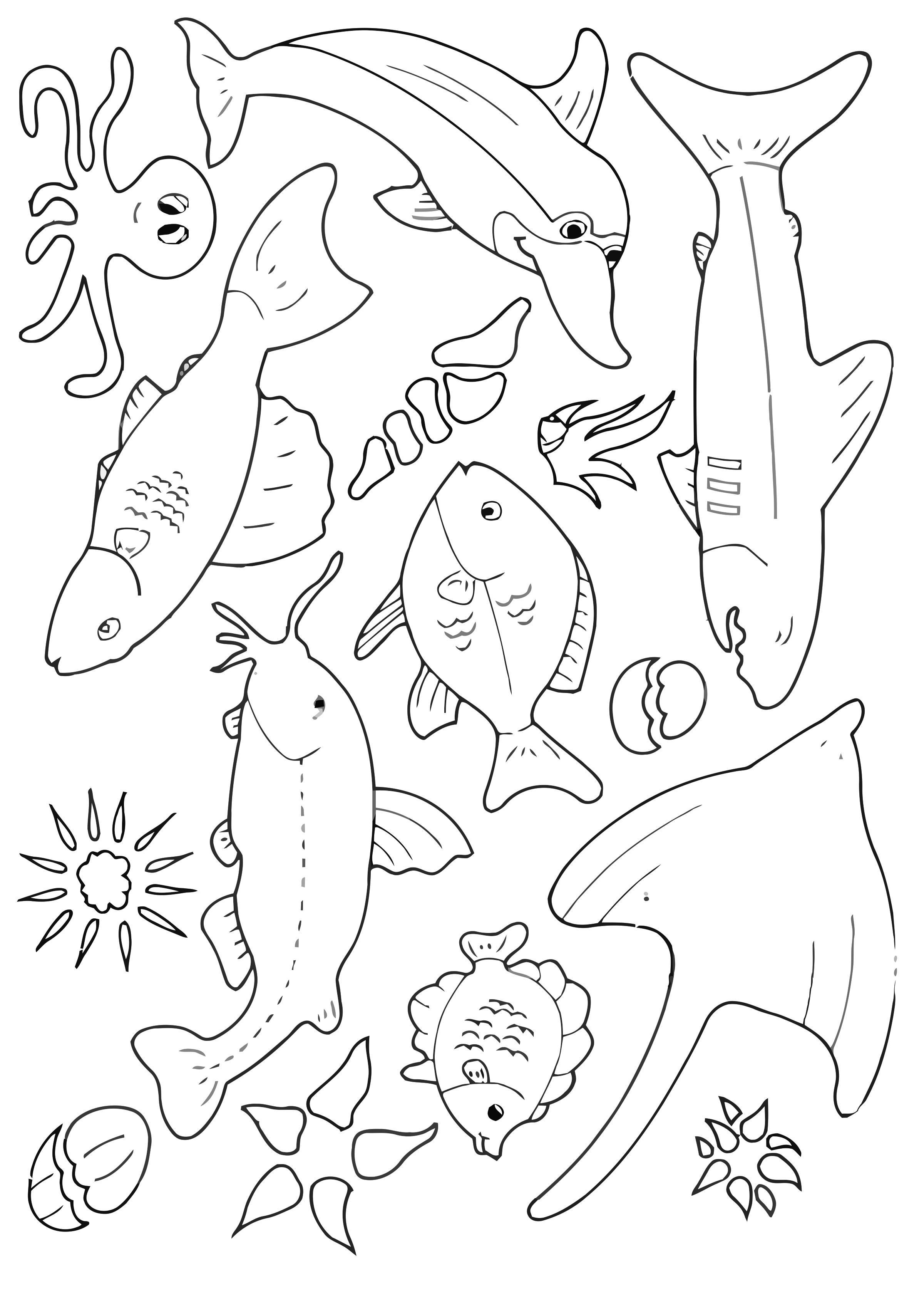 muchos peces en el mar Dibujo para colorear muchos peces en el mar