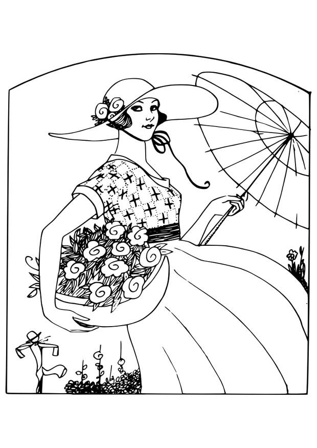 mujer con flores Dibujo para colorear mujer con flores