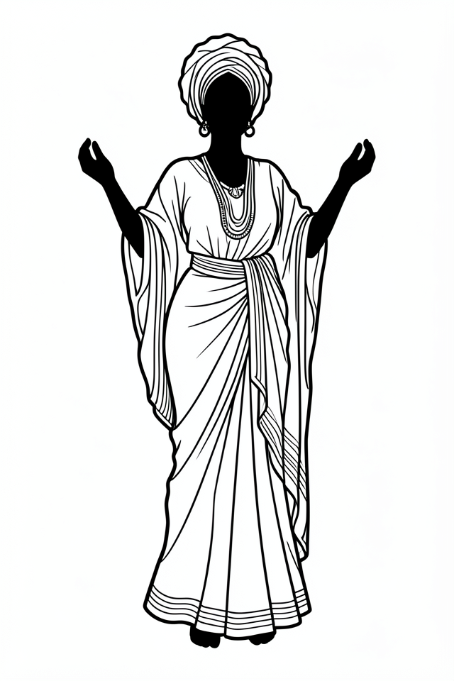 mujer con vestimenta tradicional africana Dibujo para colorear mujer con vestimenta tradicional africana