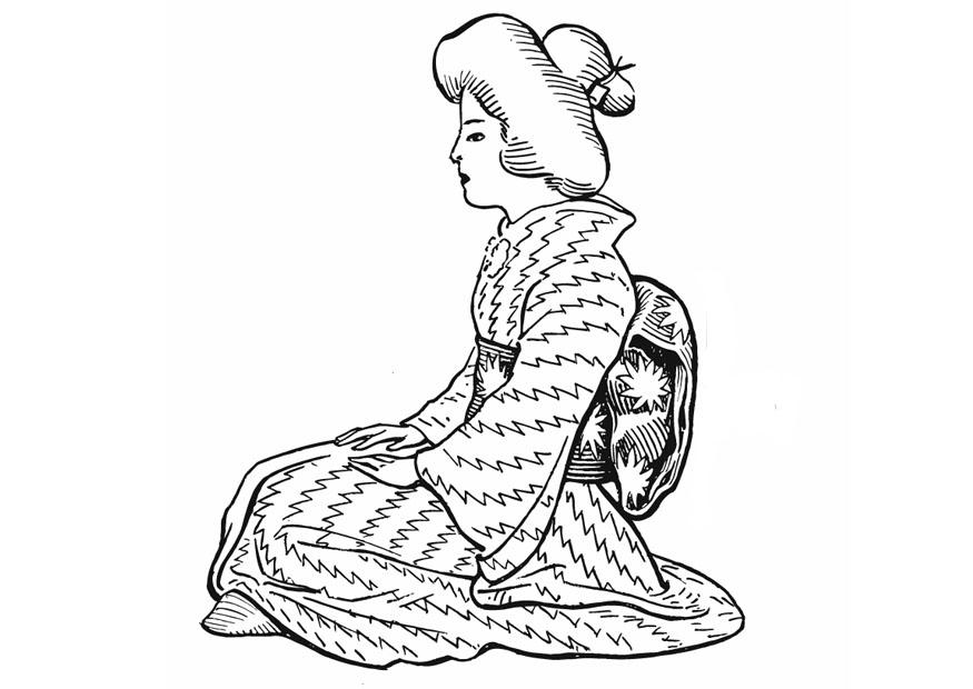 Dibujo para colorear mujer japonesa - traje tradicional
