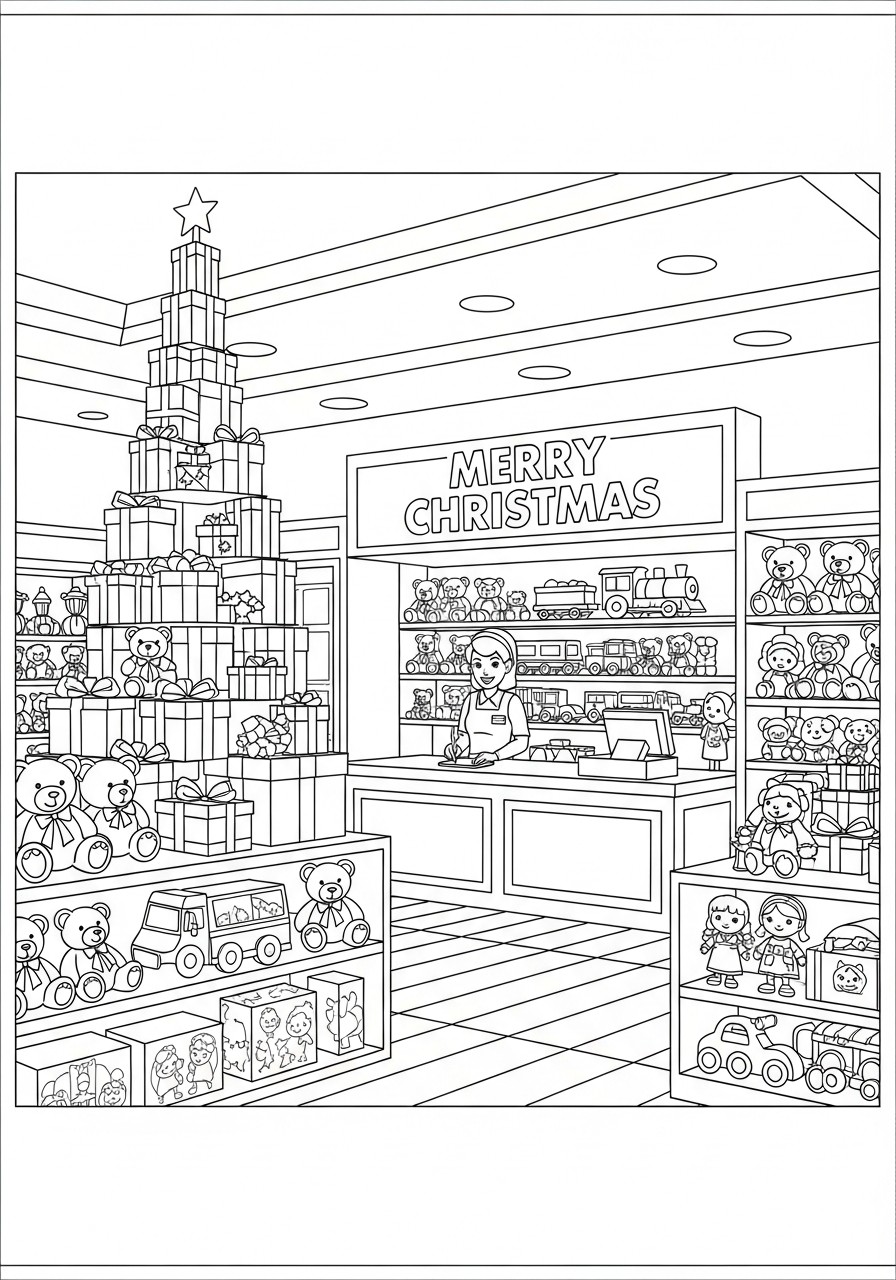 navidad en la tienda Dibujo para colorear navidad en la tienda