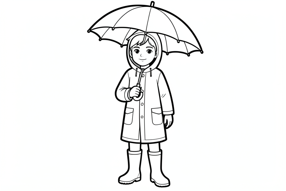 nino con ropa de lluvia Dibujo para colorear nino con ropa de lluvia