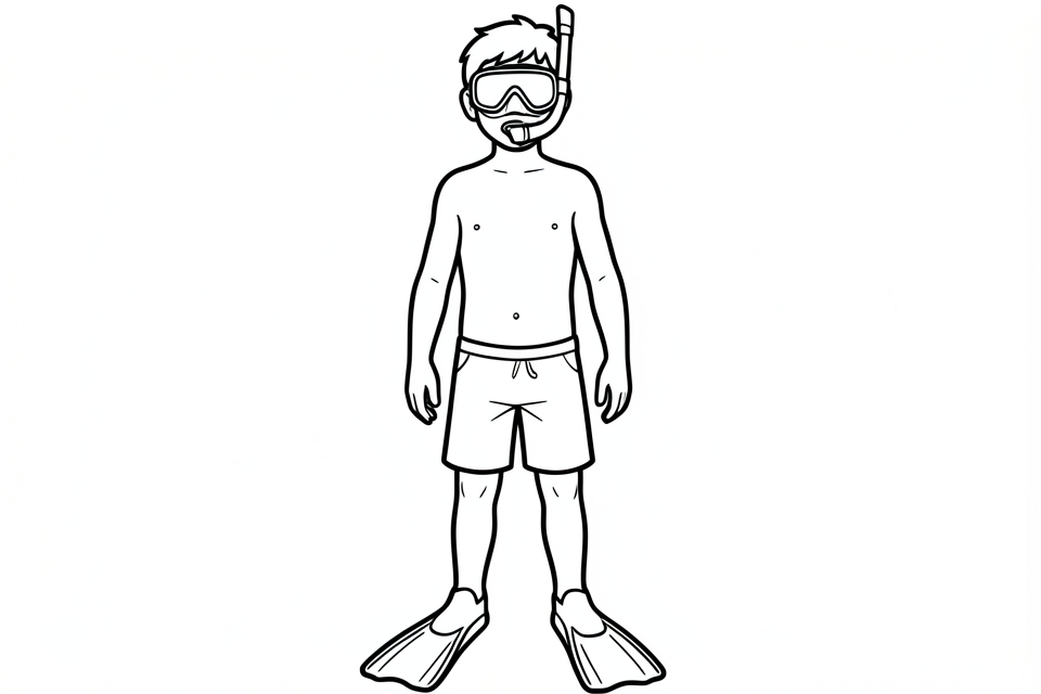 nino con snorkel Dibujo para colorear nino con snorkel