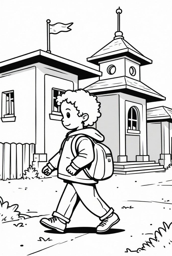 nino en camino a la escuela Dibujo para colorear nino en camino a la escuela