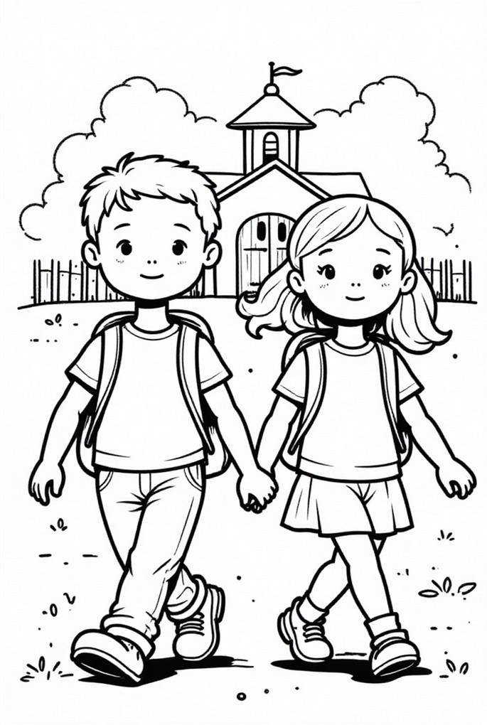 nino y nina en la escuela Dibujo para colorear nino y nina en la escuela
