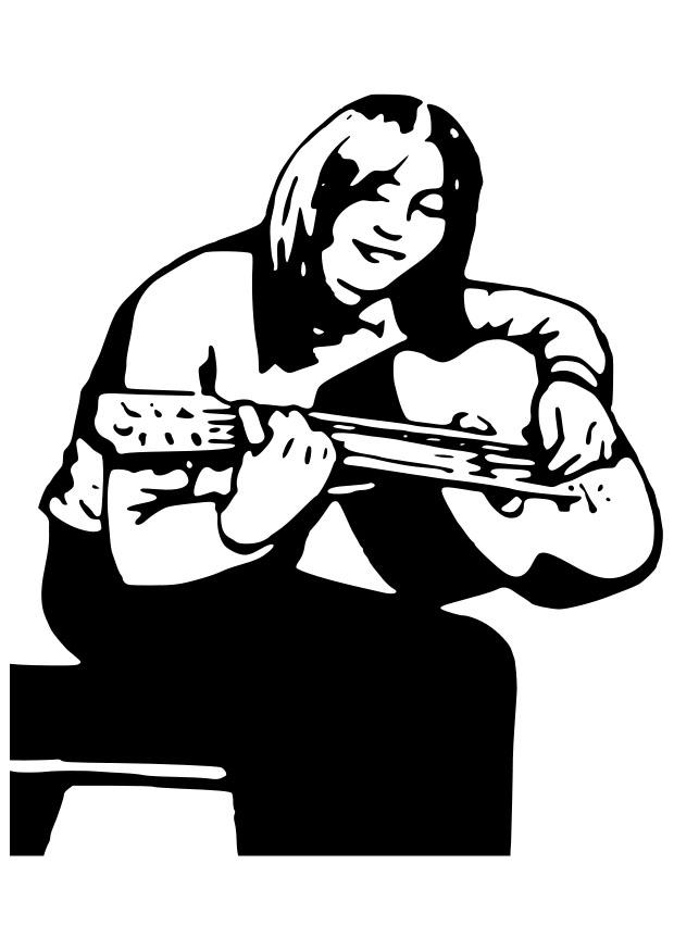 nina con guitarra Dibujo para colorear nina con guitarra
