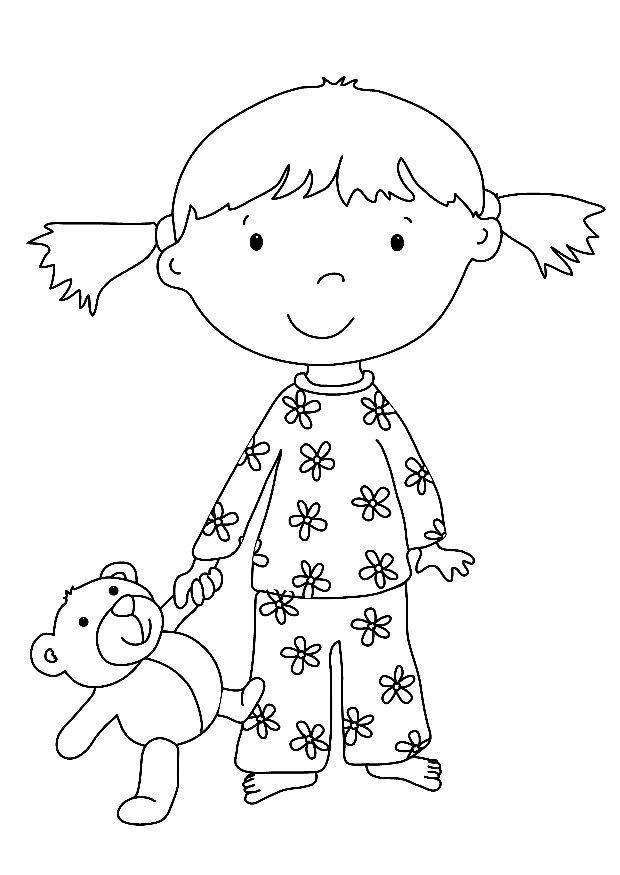 nina con peluche Dibujo para colorear nina con peluche
