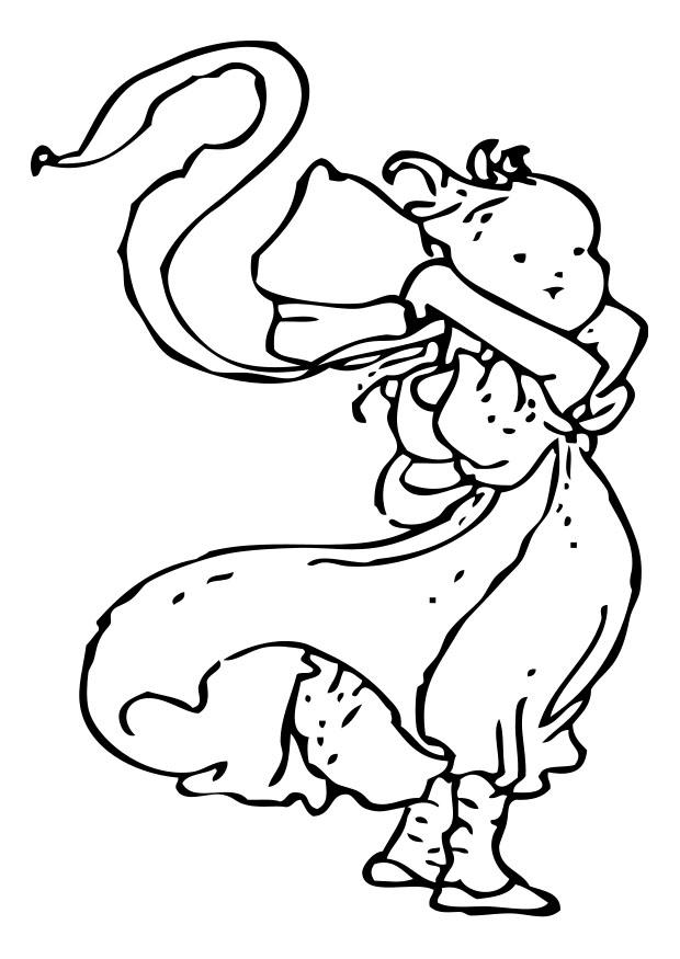 Dibujo para colorear nina en el viento