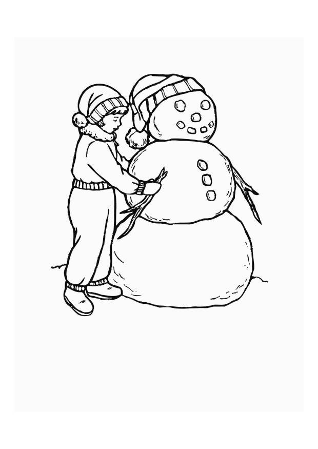 Dibujo para colorear nino con muneco de nieve