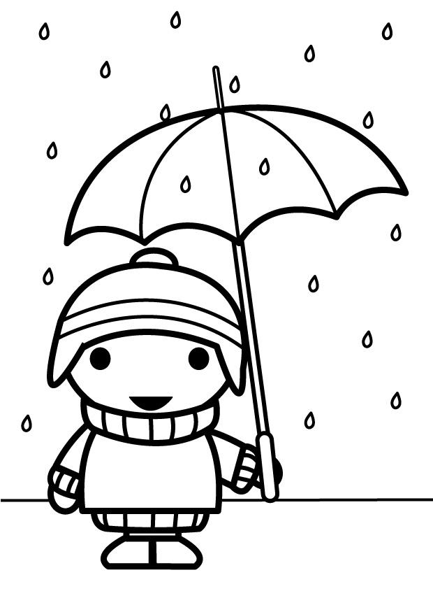 nino con paraguas Dibujo para colorear nino con paraguas
