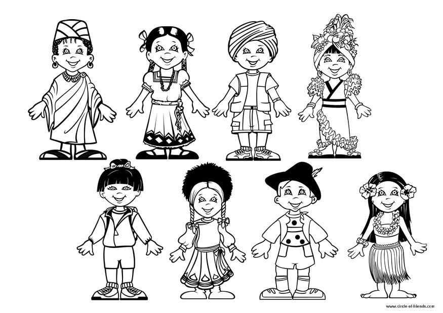 Dibujo para colorear ninos del mundo