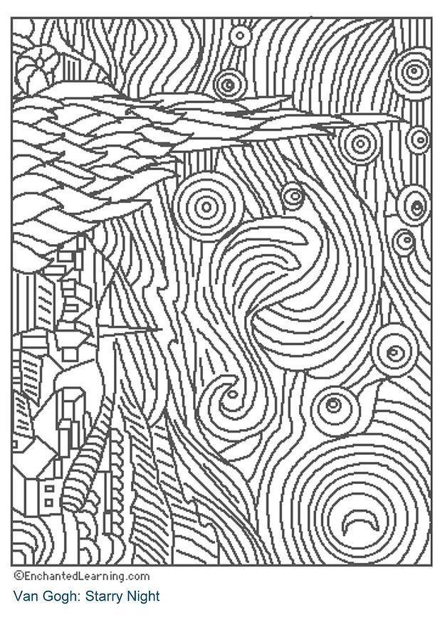 noche estrellada Dibujo para colorear noche estrellada
