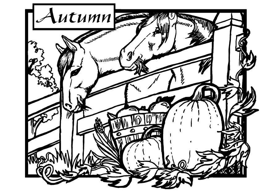 otono - caballos Dibujo para colorear otono - caballos