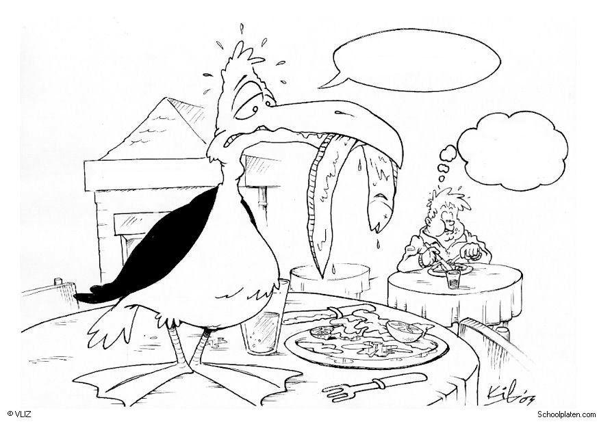 Dibujo para colorear pA¡jaro en restaurante