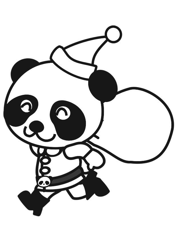 panda con traje de navidad Dibujo para colorear panda con traje de navidad