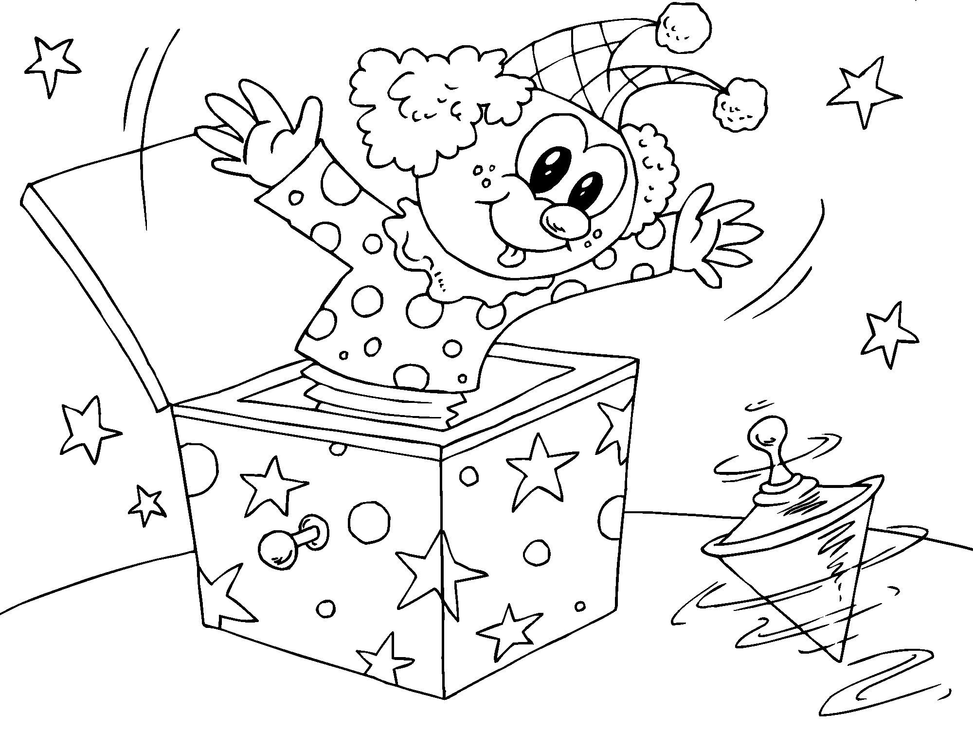 payaso en una caja Dibujo para colorear payaso en una caja