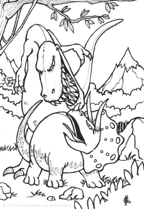 Dibujo para colorear pelea de dinosaurios