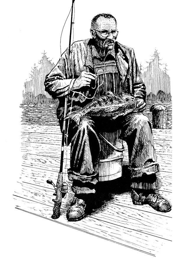 Dibujo para colorear pescador
