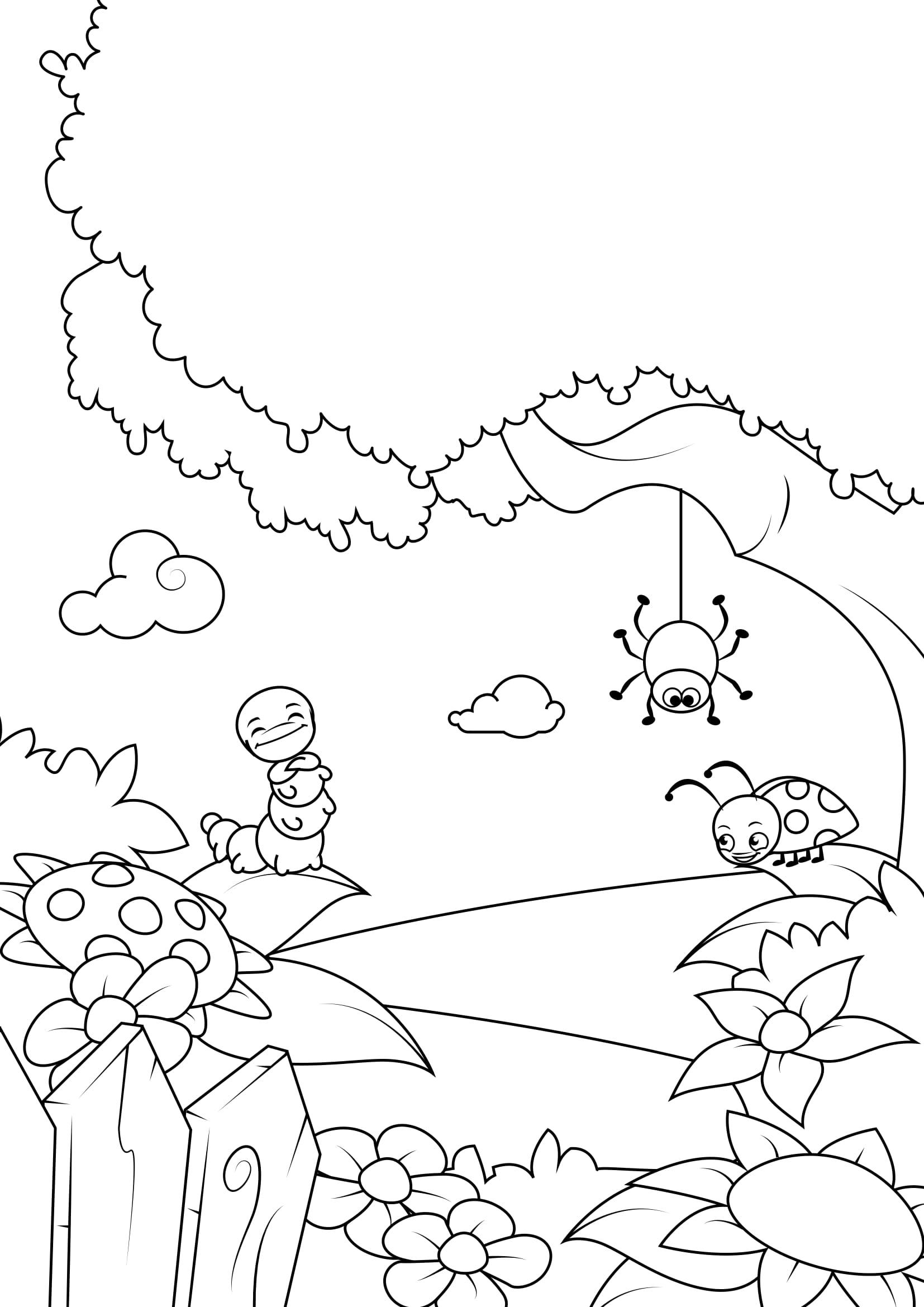 primavera en el bosque Dibujo para colorear primavera en el bosque