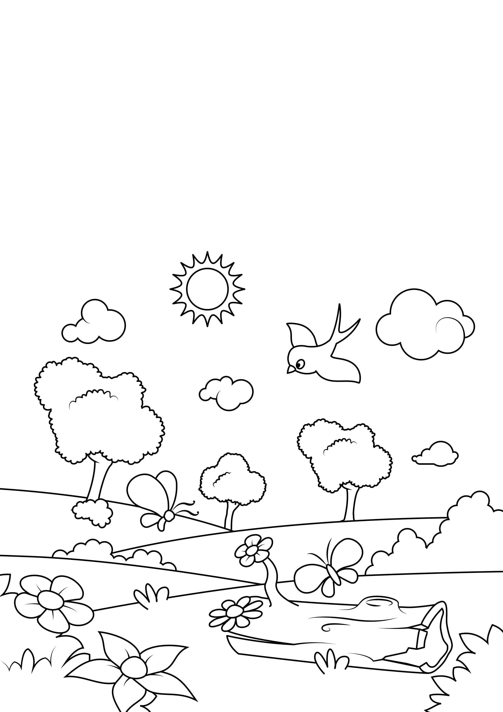 primavera en el bosque Dibujo para colorear primavera en el bosque