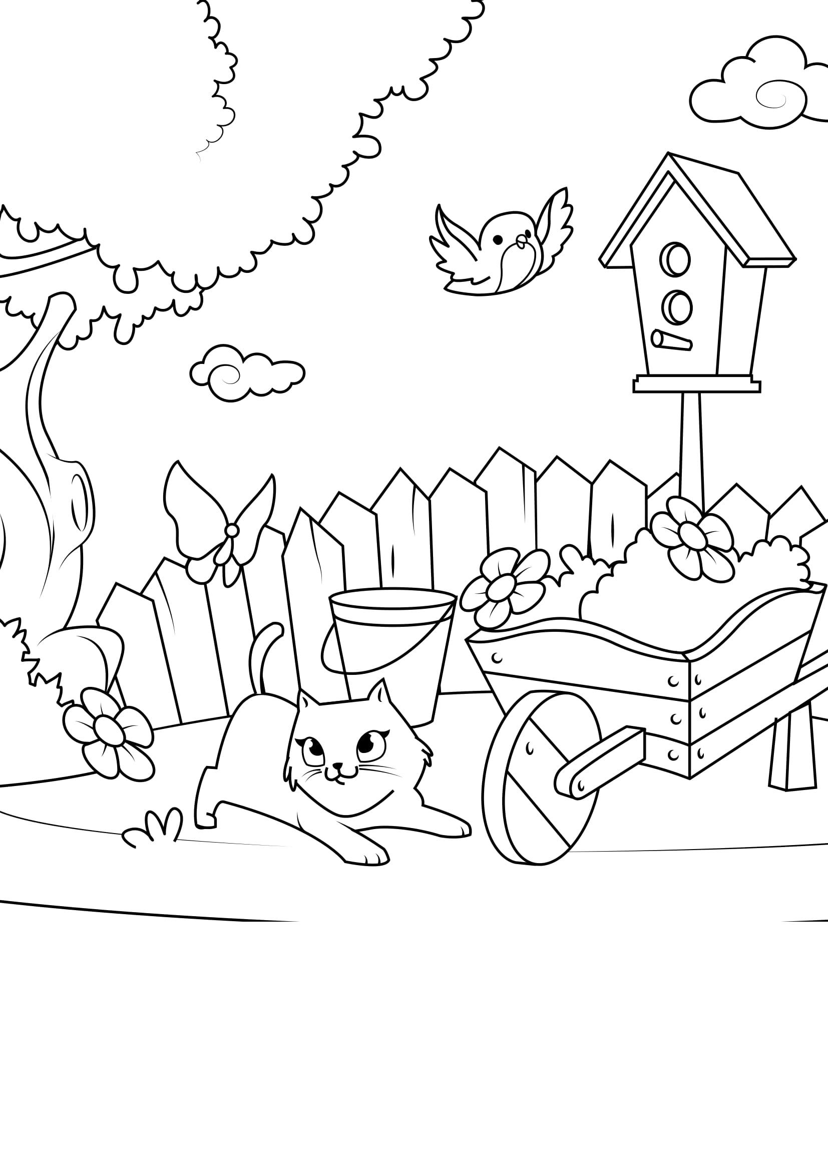 Dibujo para colorear primavera en el jardA­n