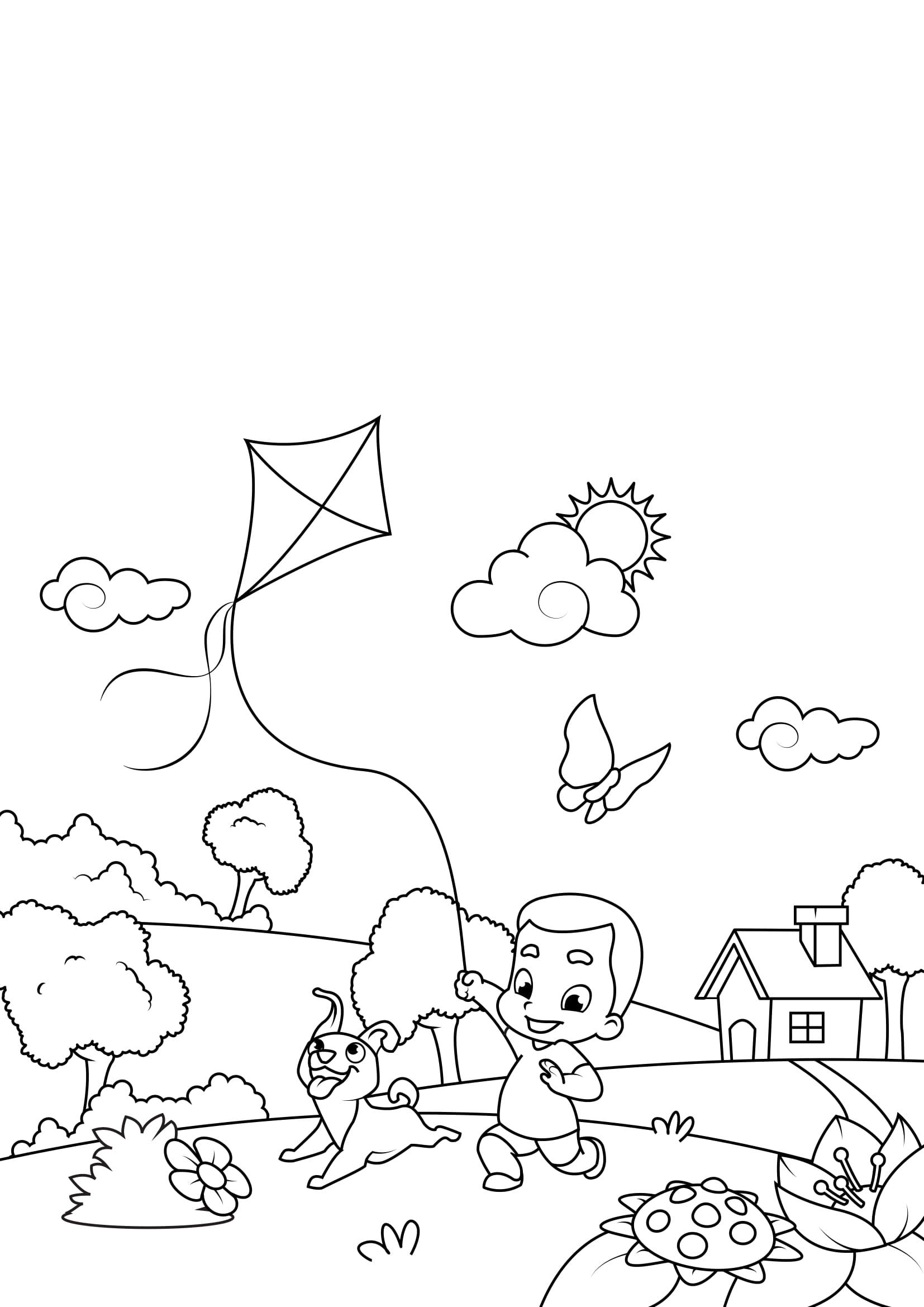 primavera, jugando afuera Dibujo para colorear primavera, jugando afuera
