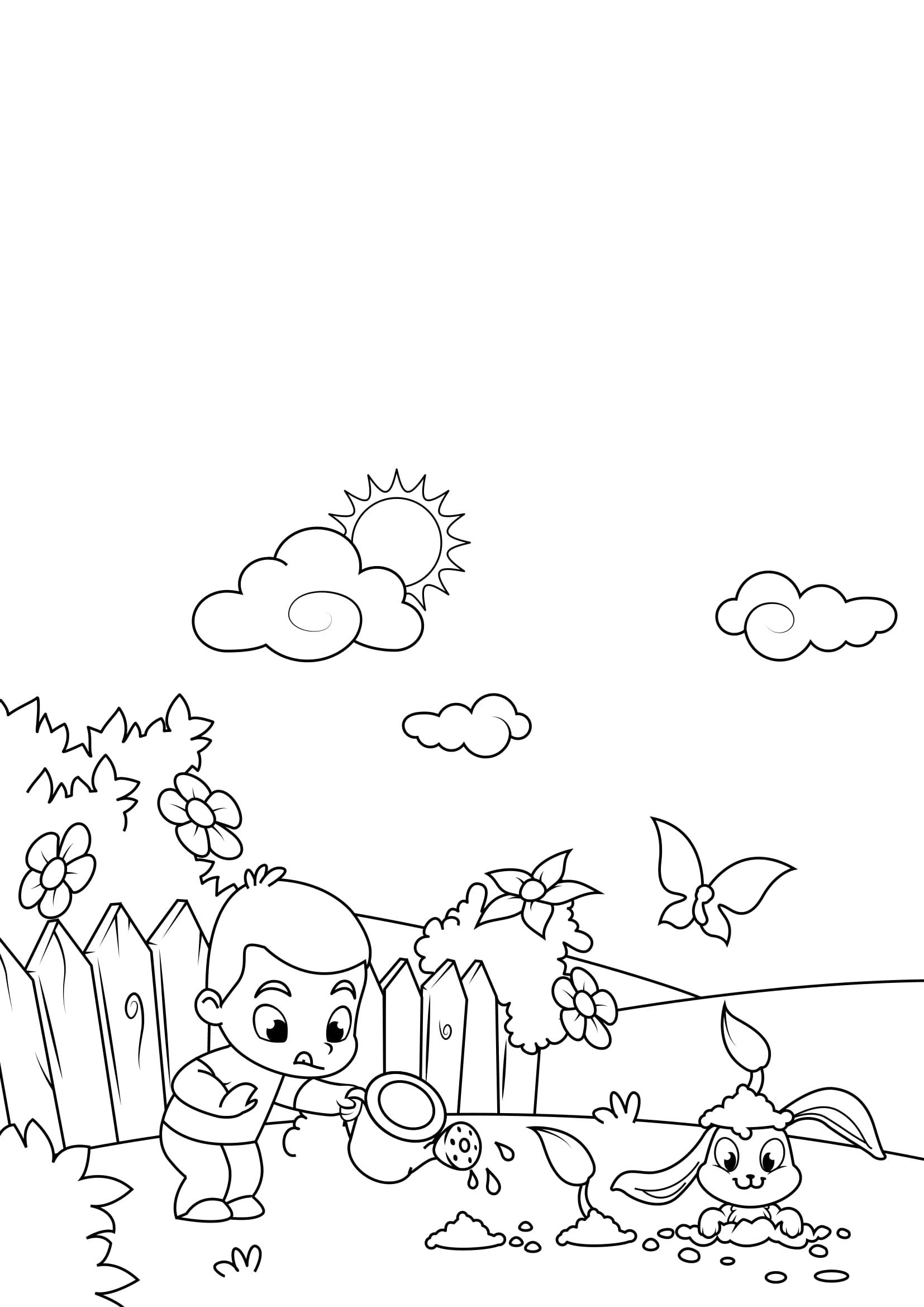 Dibujo para colorear primavera, trabajar en el jardA­n