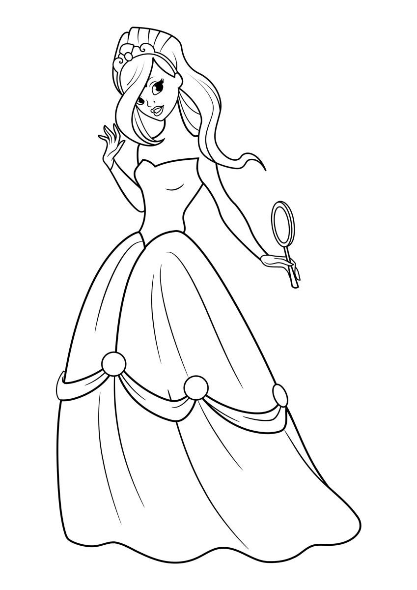 princesa con espejo Dibujo para colorear princesa con espejo
