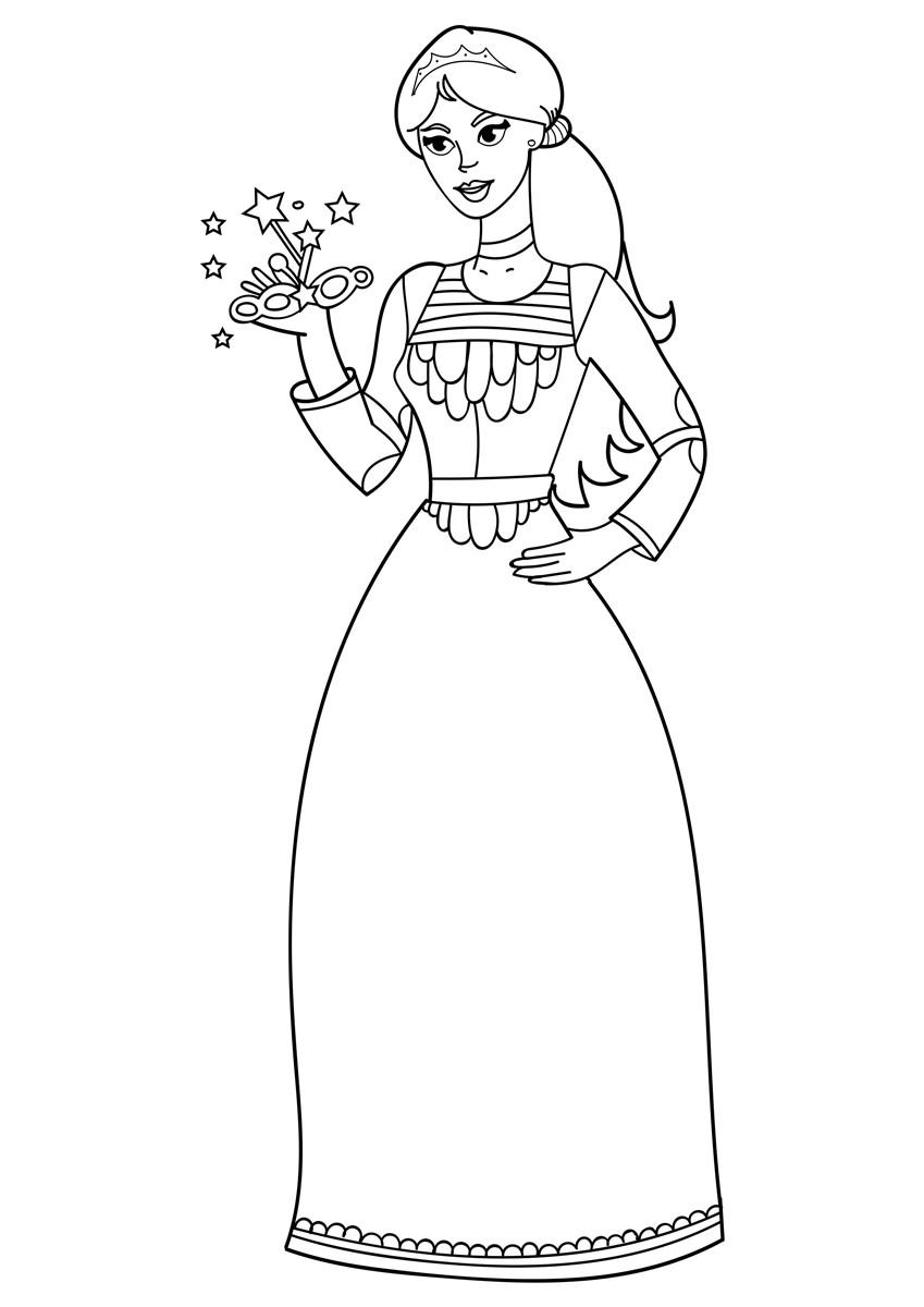 princesa con mascara Dibujo para colorear princesa con mascara