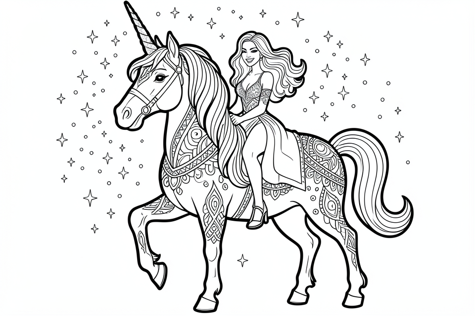 princesa montada en un unicornio Dibujo para colorear princesa montada en un unicornio