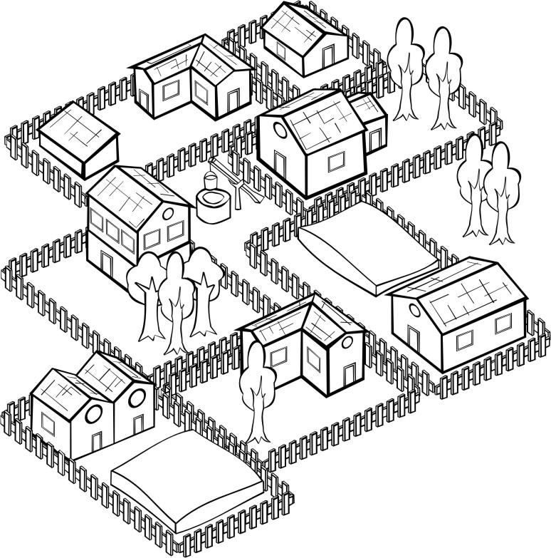 Dibujo para colorear pueblo