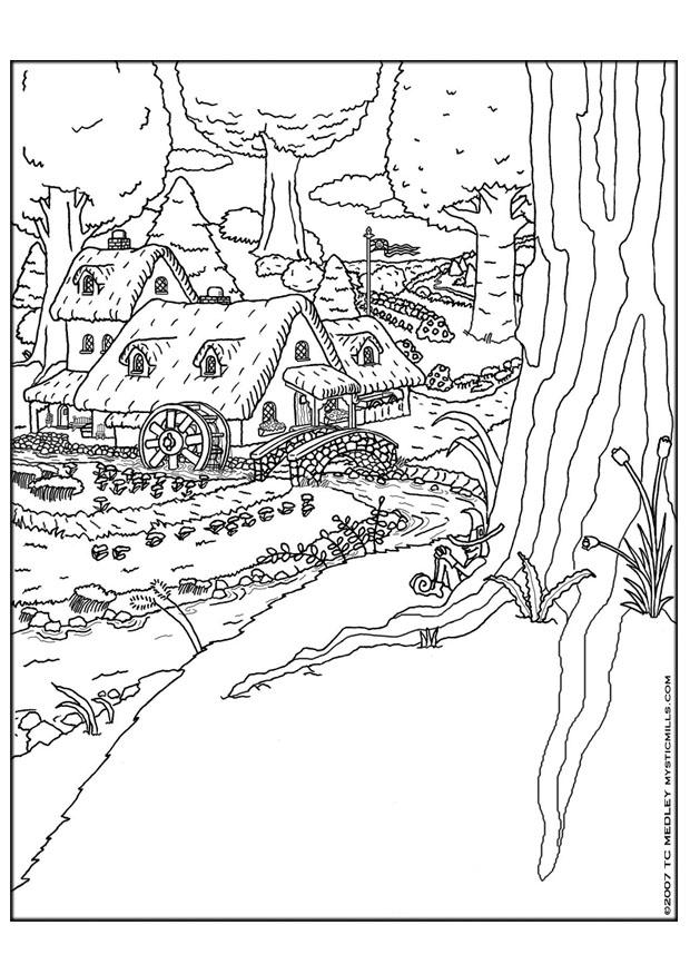 pueblo de gnomos Dibujo para colorear pueblo de gnomos