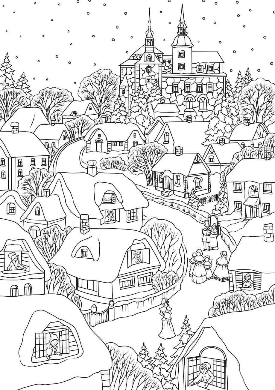 pueblo navideno Dibujo para colorear pueblo navideno