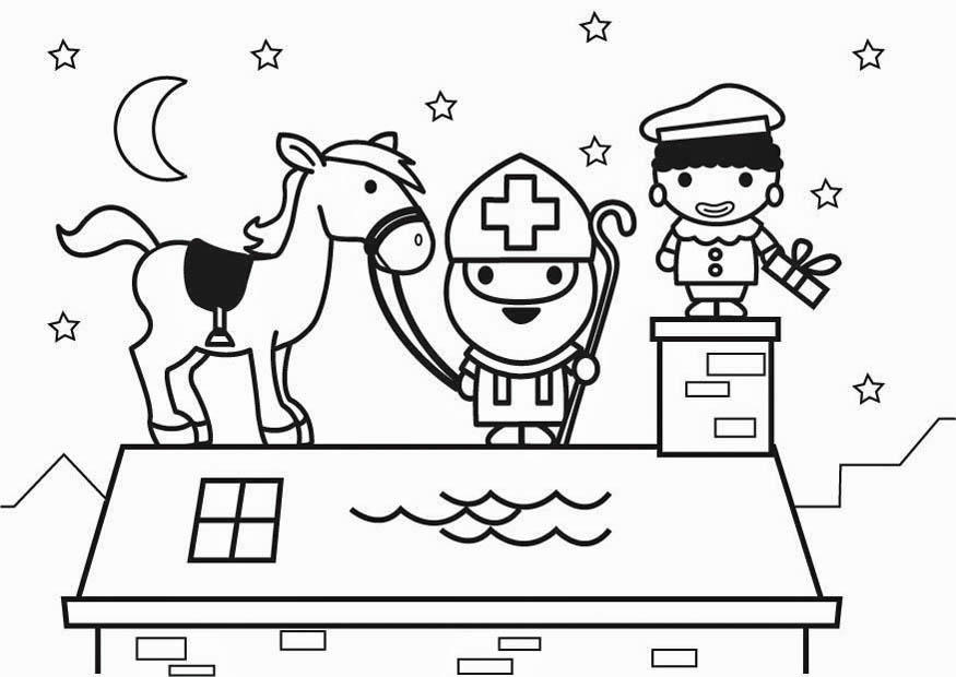 san nicolA¡s y caballo en el tejado Dibujo para colorear san nicolA¡s y caballo en el tejado