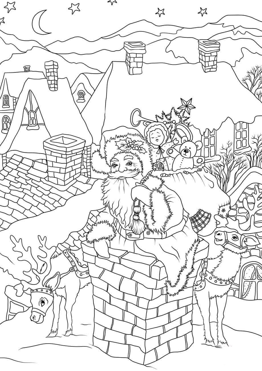 santa trae regalos Dibujo para colorear santa trae regalos
