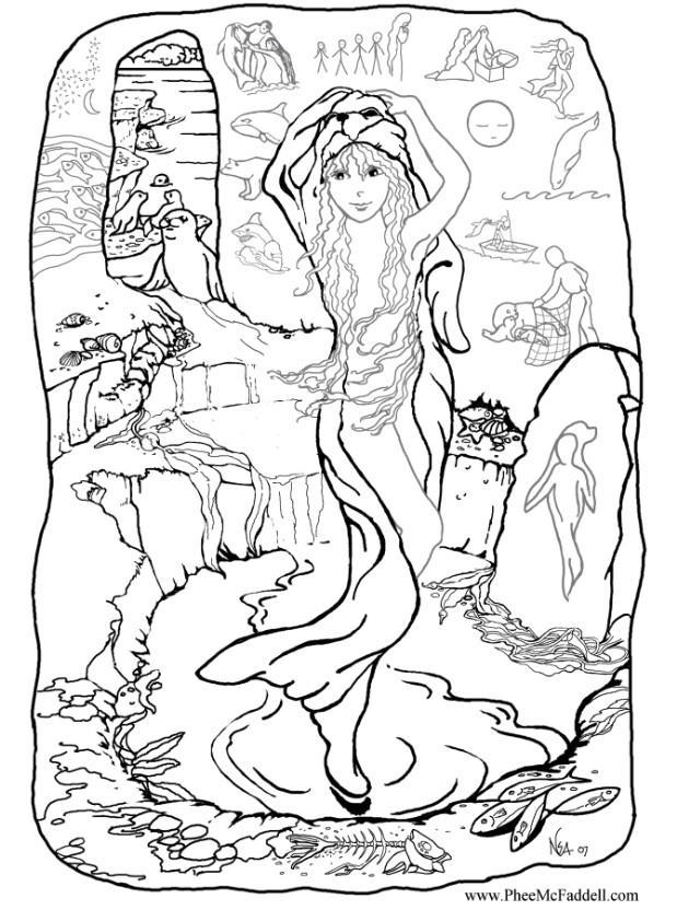 Dibujo para colorear sirena en casa
