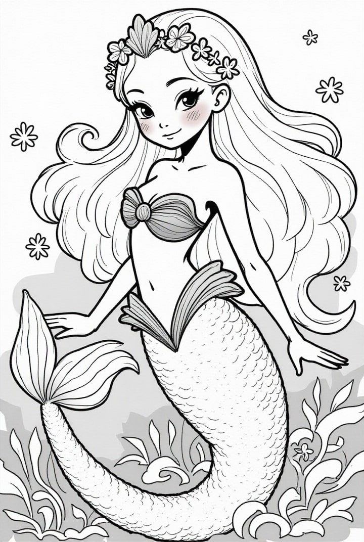 sirena en el mar Dibujo para colorear sirena en el mar