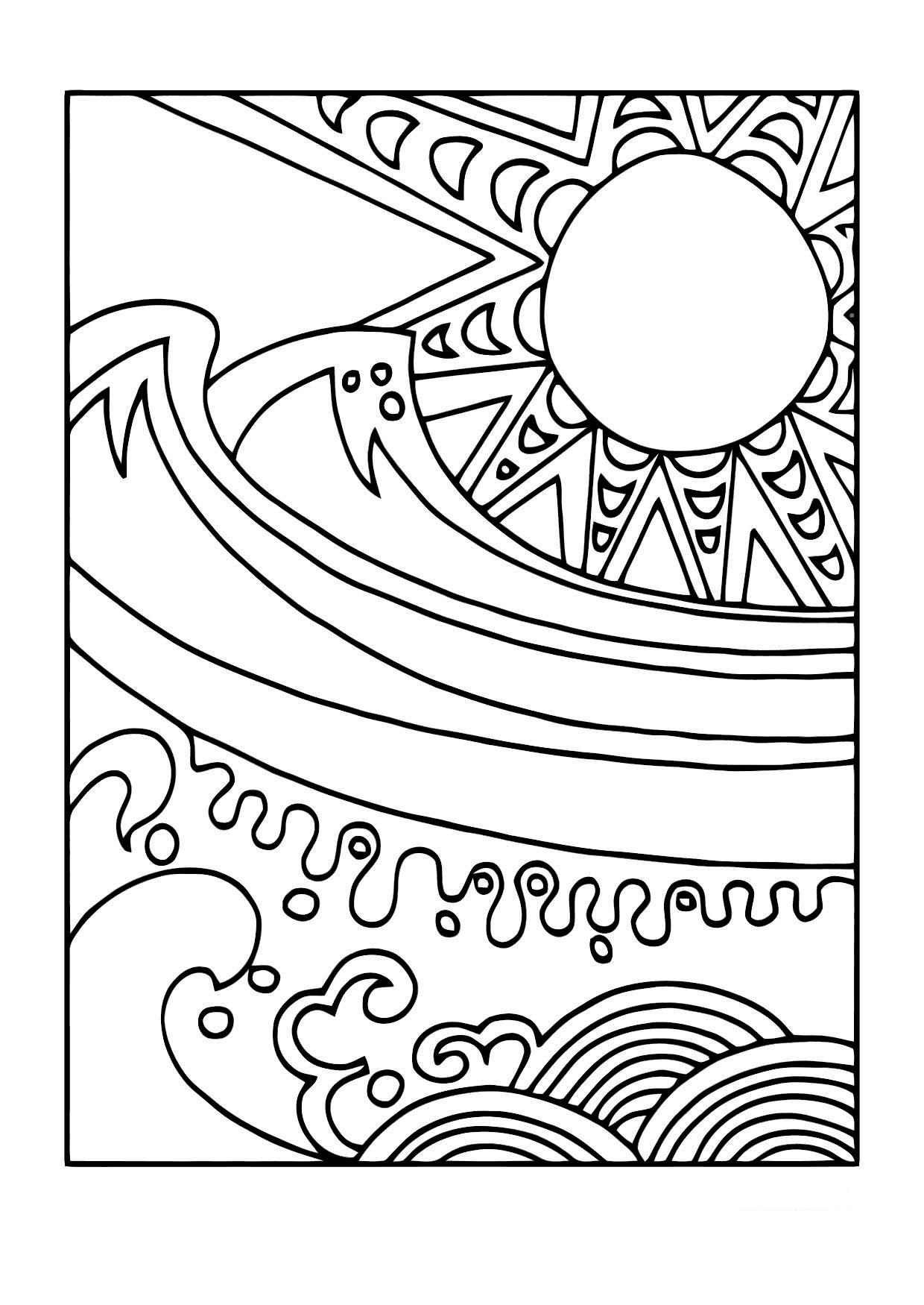 sol y mar Dibujo para colorear sol y mar