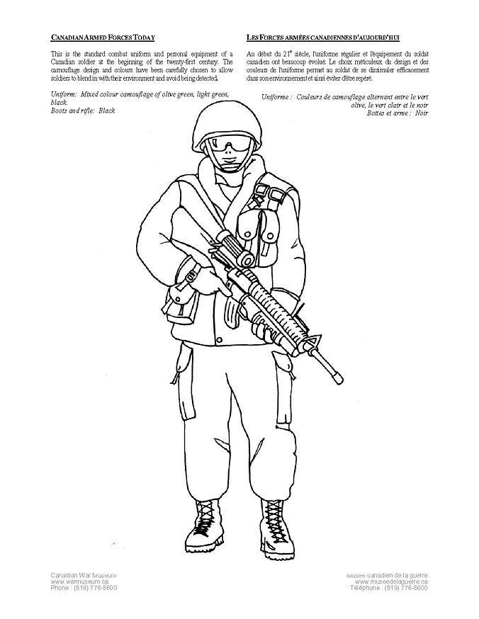 Dibujo para colorear soldado canadiense actual