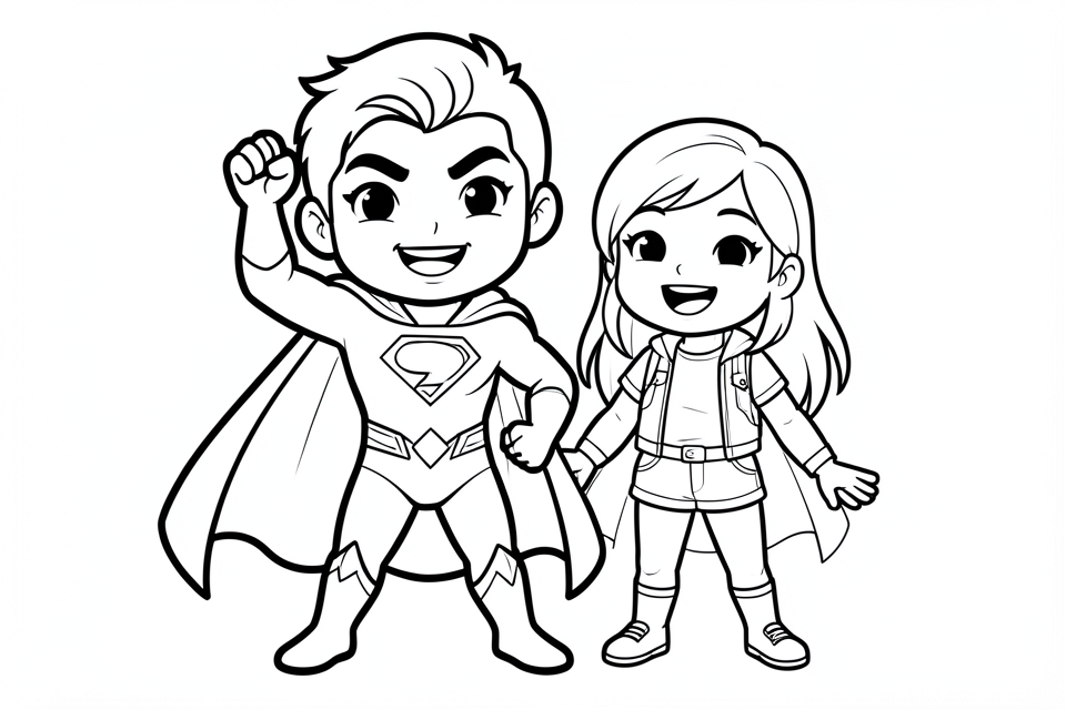 Dibujo para colorear superhA©roe con una chica