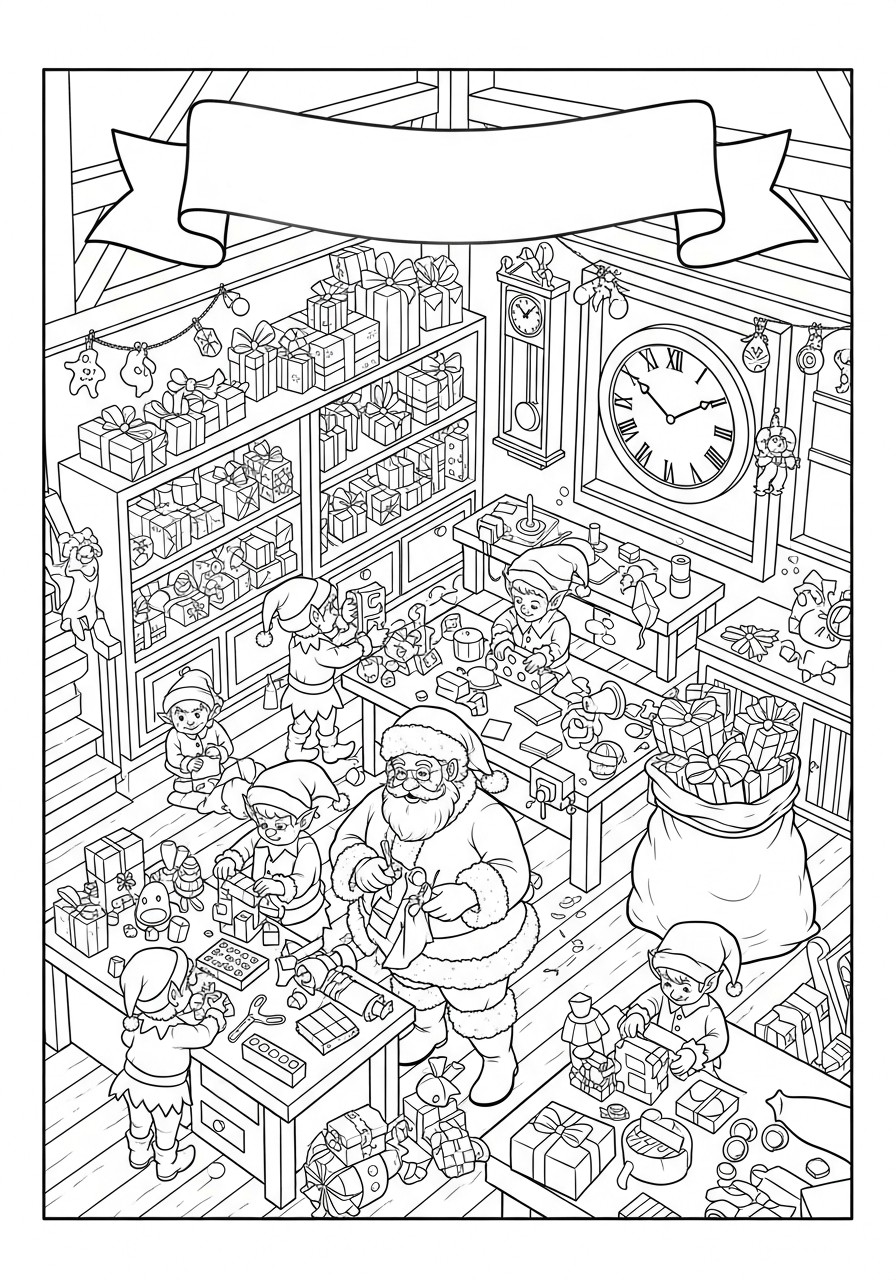 taller de papA¡ noel con elfo navideno Dibujo para colorear taller de papA¡ noel con elfo navideno