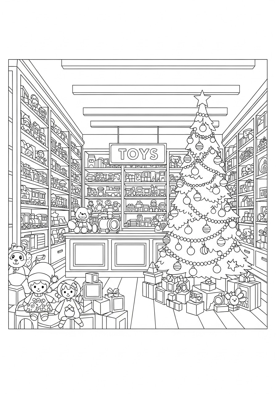 tienda de juguetes de navidad Dibujo para colorear tienda de juguetes de navidad