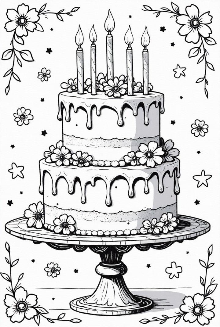 Dibujo para colorear torta de cumpleanos