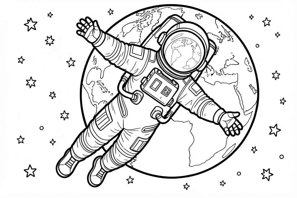 Dibujo para colorear un astronauta en el espacio