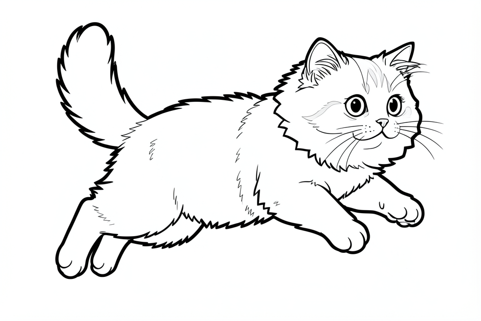 Dibujo para colorear un gato persa que salta