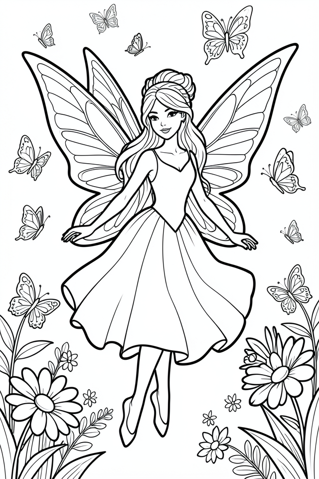 un hada con mariposas Dibujo para colorear un hada con mariposas