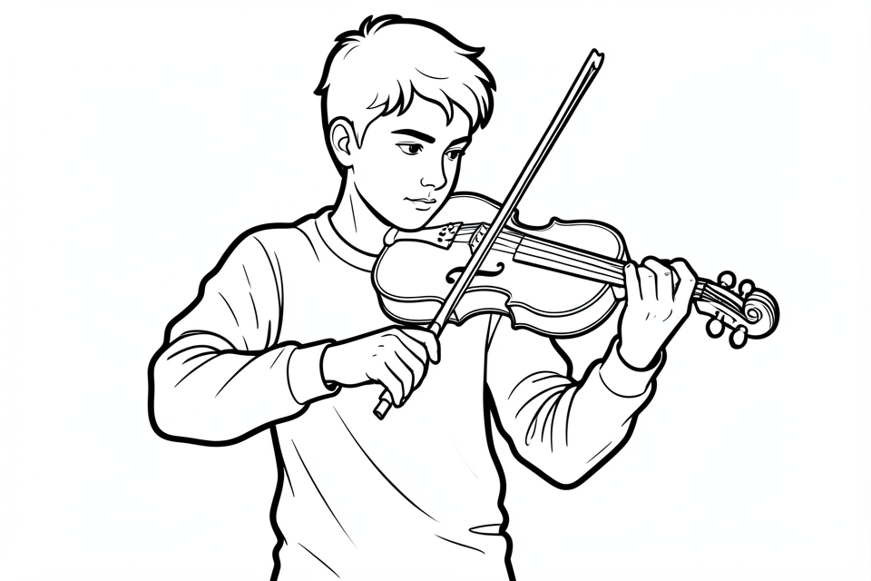 un nino toca el violAn. Dibujo para colorear un nino toca el violAn.