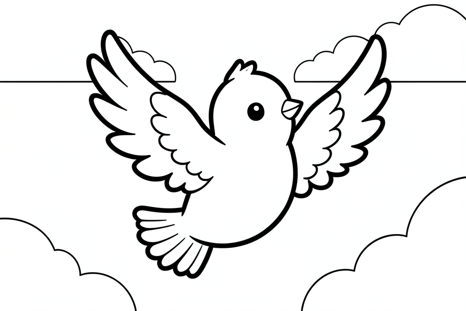 Dibujo para colorear un pajarito en el aire