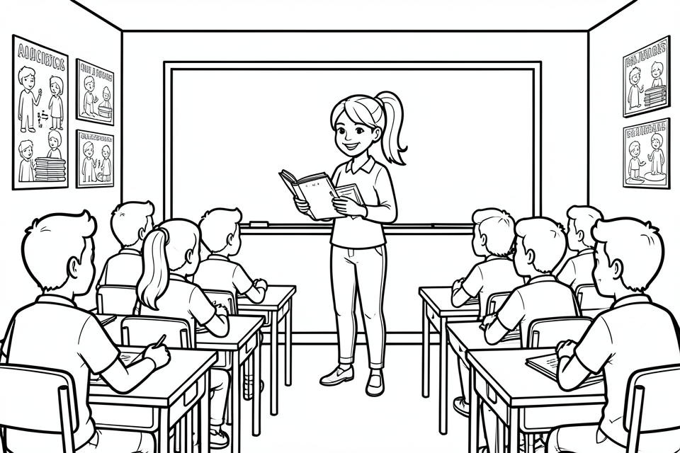 un profesor en el aula Dibujo para colorear un profesor en el aula