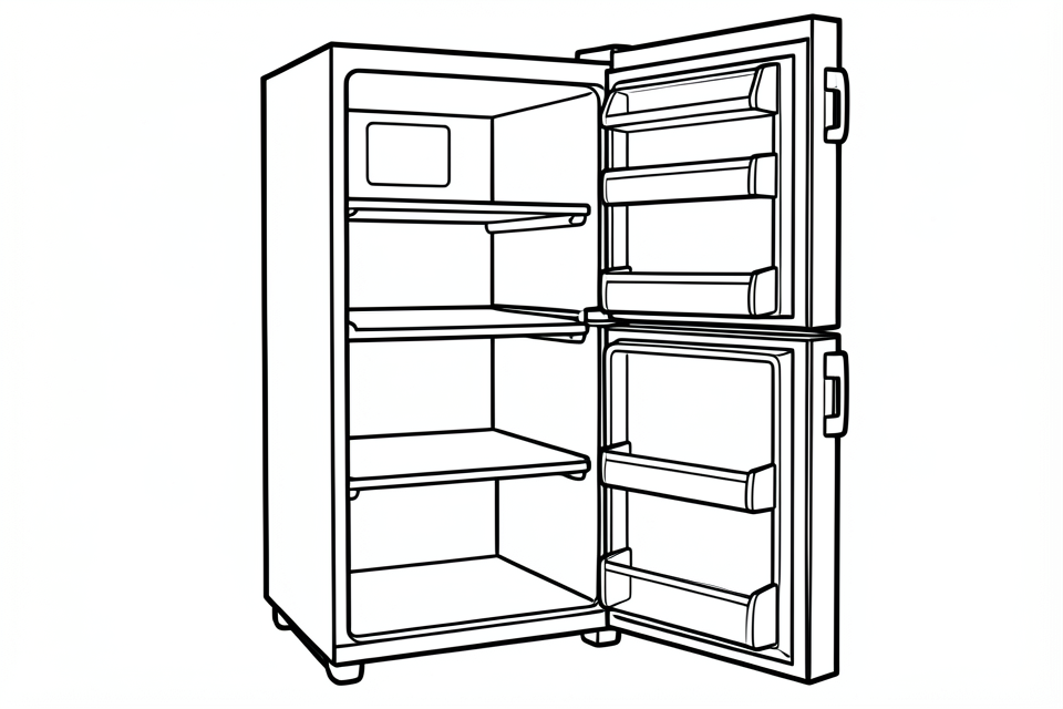 un refrigerador abierto y vacAo con un compartimento congelador abierto y vacAo Dibujo para colorear un refrigerador abierto y vacAo con un compartimento congelador abierto y vacAo